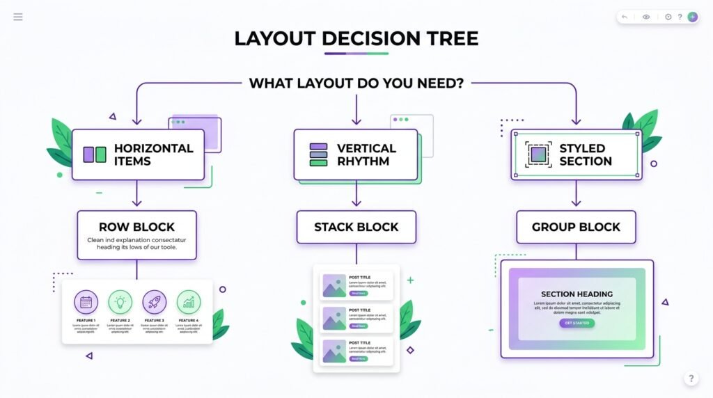Gutenberg Row vs Stack vs Group decision tree - which container to use