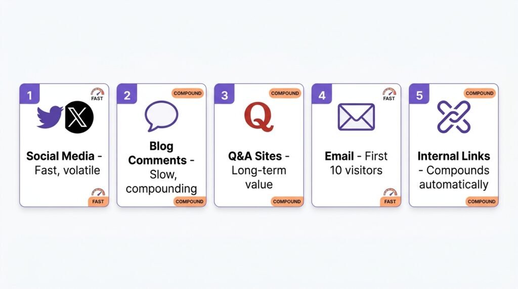 5 traffic sources for new WordPress blogs - social media, blog comments, Quora, email, internal links