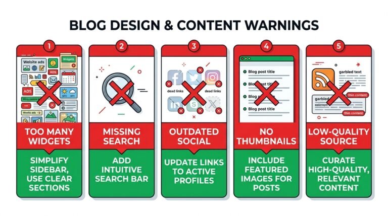 5 common Gutenberg widget block mistakes - clutter, missing search, dead links