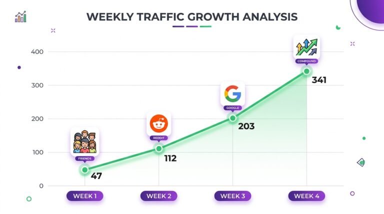 First month WordPress blog traffic - 47 users week 1 growing to 341 users week 4