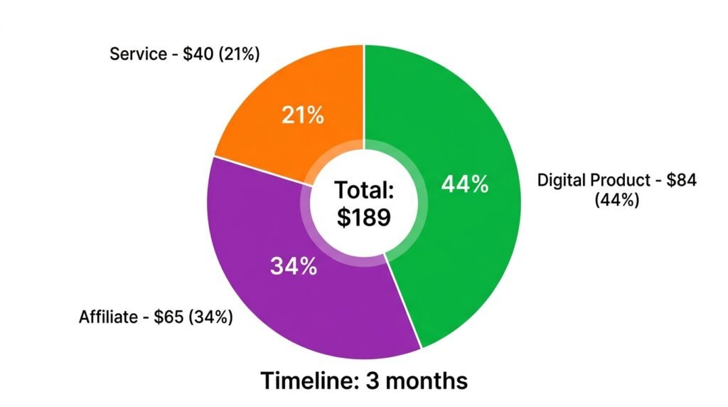 First $100 from WordPress blog broken down - affiliate $65, digital product $84, service $40