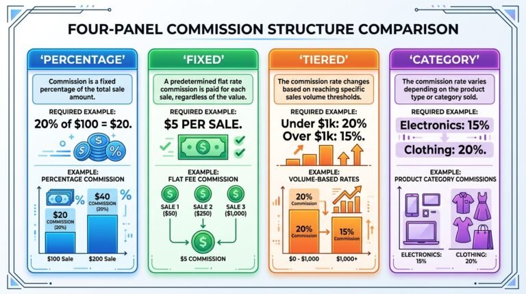 WooCommerce marketplace commission models - percentage, fixed, tiered, category-based
